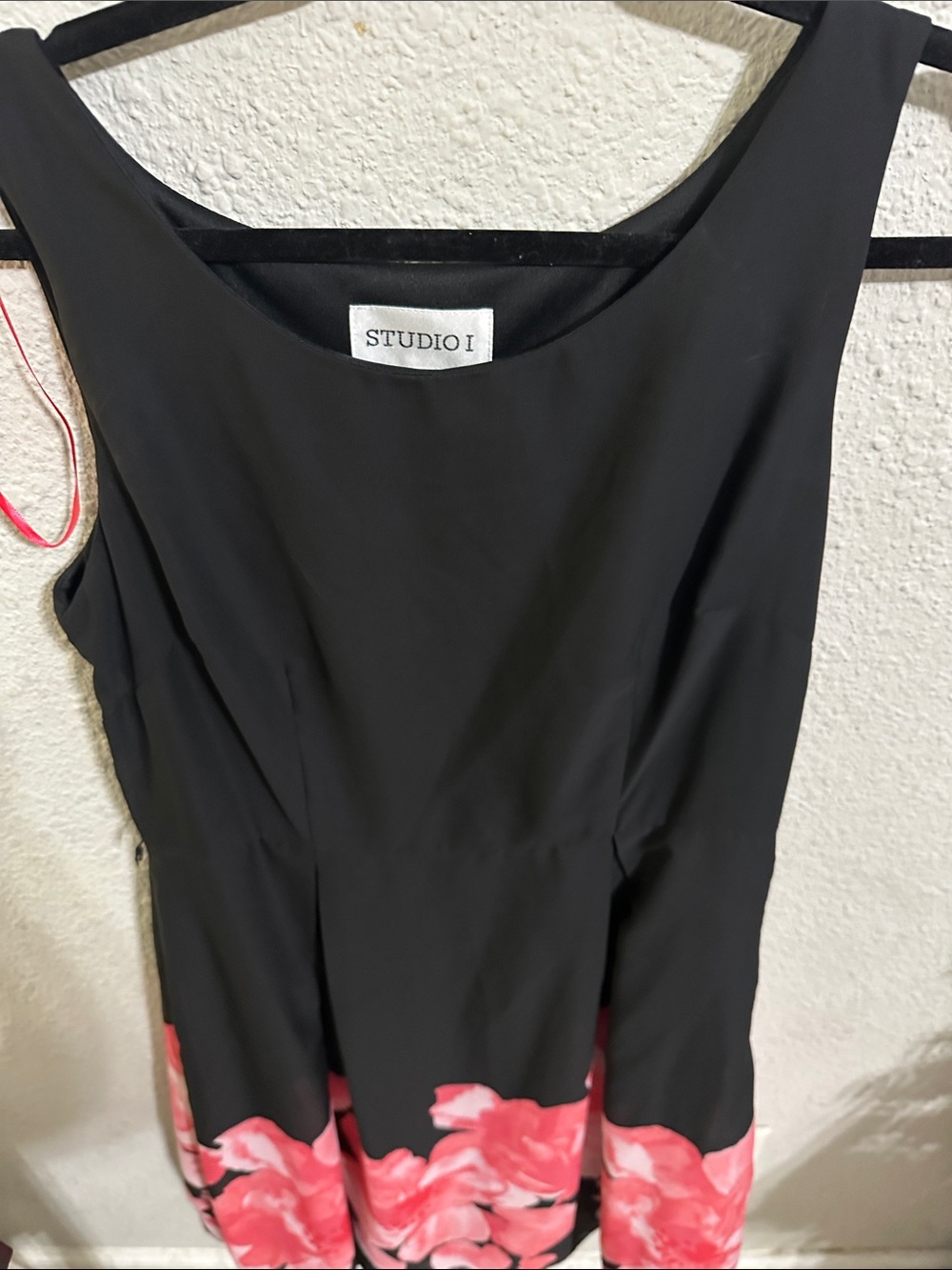 Studio I Black Mini Dress with Pink Floral Border